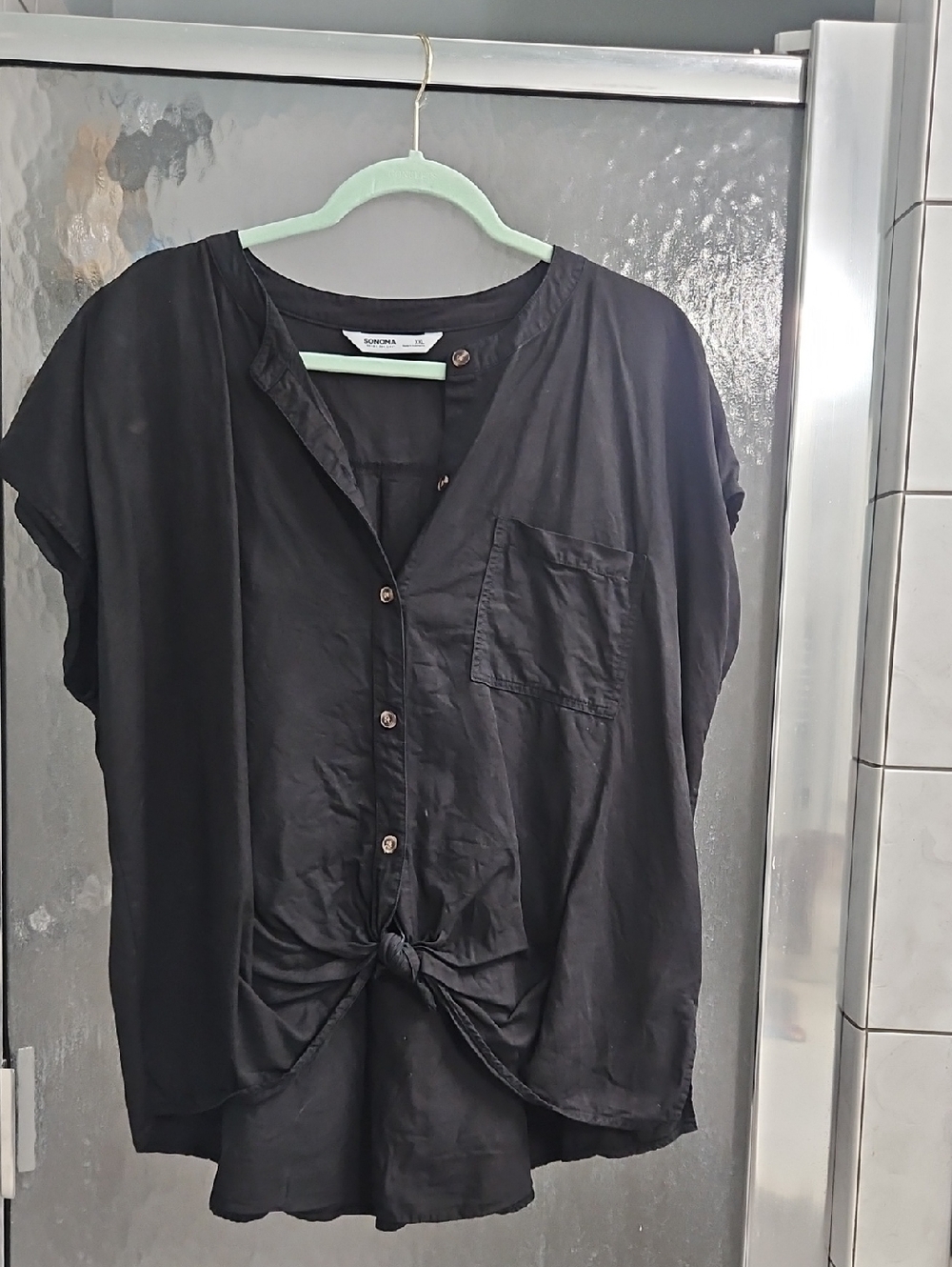 Sonoma Black Short-Sleeve Button-Front Tie Shirt